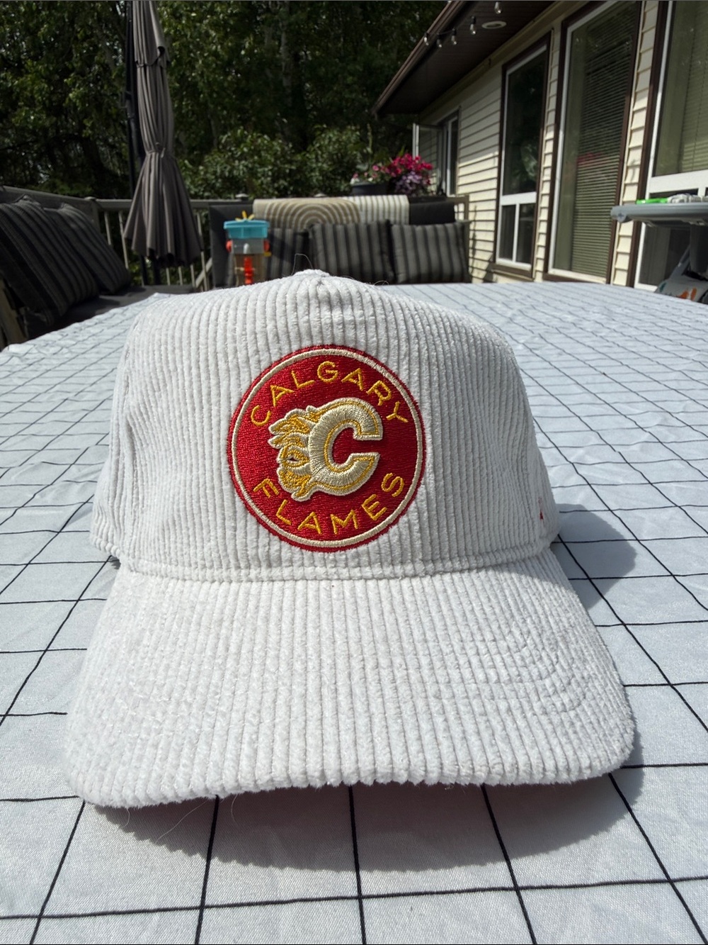 Calgary Flames White Corduroy Hat with Team Patch